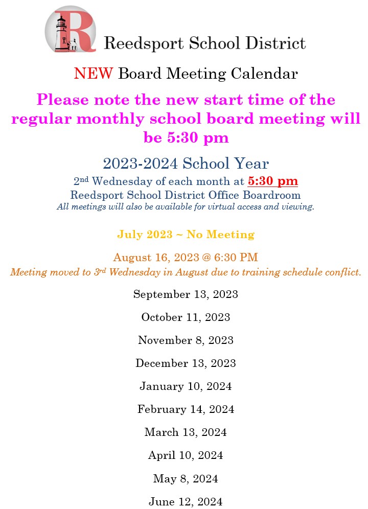 School Board Calendar Reedsport